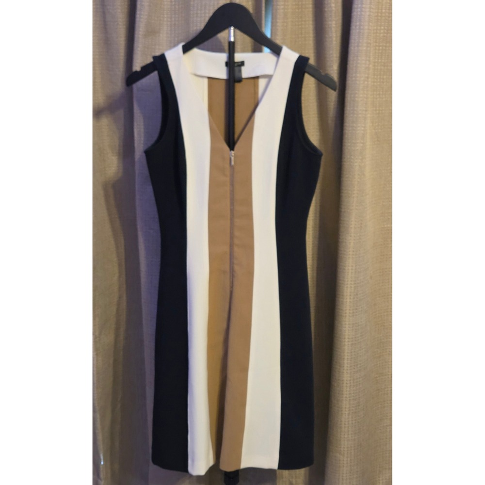 Ann Taylor Petite Sleeveless Flare V-Neck Dress Women's Size 0P Front Zip Up